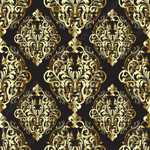 Damask floral baroque vector seamless pattern with antique decorative 3d damask flowers,leaves and ornaments in baroque style.Damask wallpaper.Damask white background.Damask floral illustration.