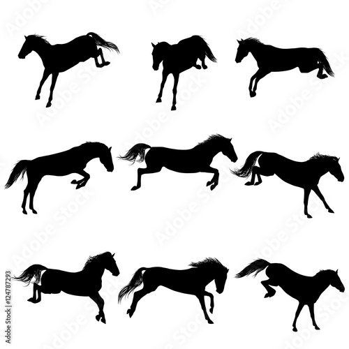 Set of a jumping horse silhouettes