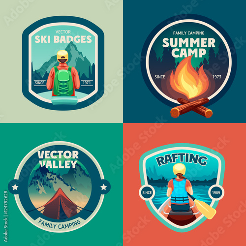 Set of outdoor adventure camp labels and badges