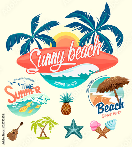 Photography Set of Summer surfing badges and design elements