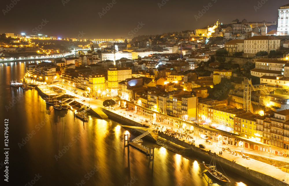 Porto, Portugal old town on the Douro river at night