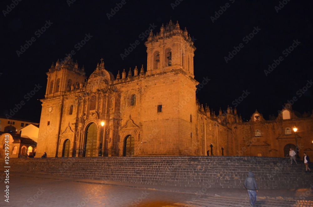 Peru,Cusco.Night photography of the Cathedral of Santo Domingo, Cusco.
