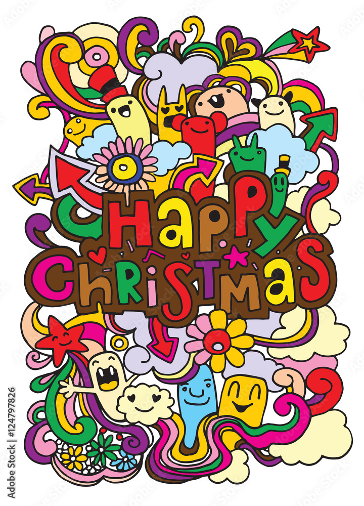 Fototapeta Hand drawn Christmas icon's set doodle,Vector illustration