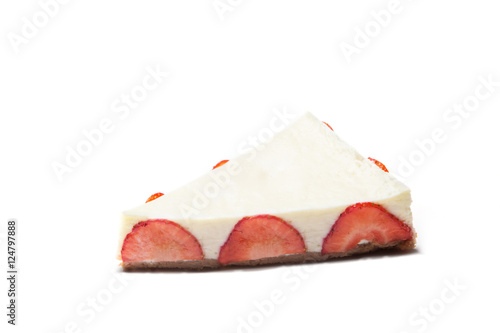 Strawberry cheesecake on white background