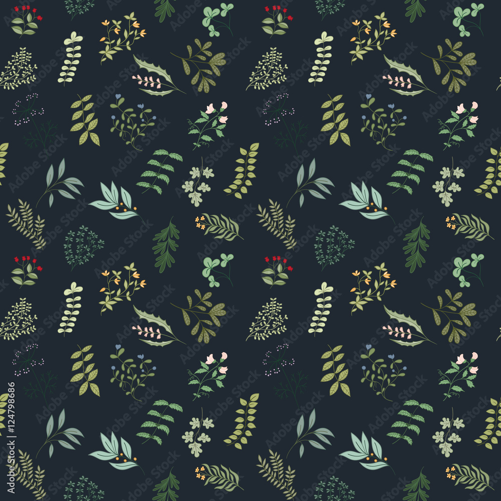 Seamless pattern of flowers, herbs and leaves Seamless pattern of flowers, herbs and leaves