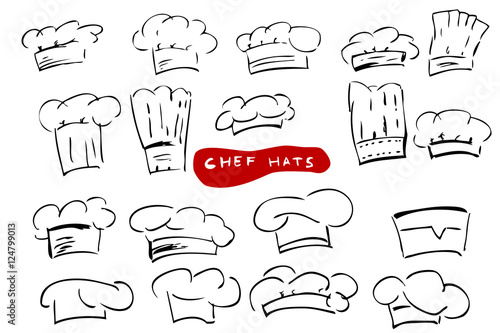 Set of Sketch Chef Hats, isolated on white
