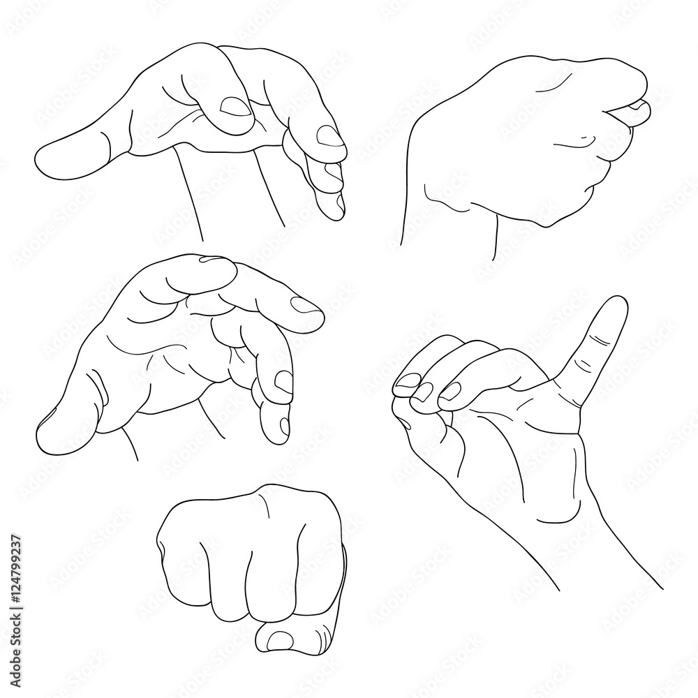 Hands set outline part 6. Fist, fico, pinch and others. Hands set outline part 6. Fist, fico, pinch and others.