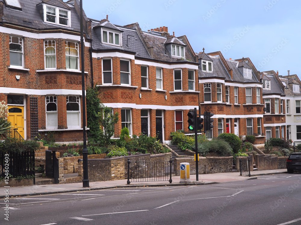 Fototapeta premium Typical English suburban street with semi-detached houses