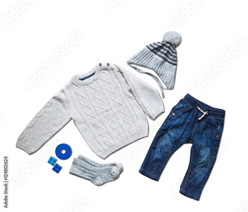Baby clothes, concept of child fashion.