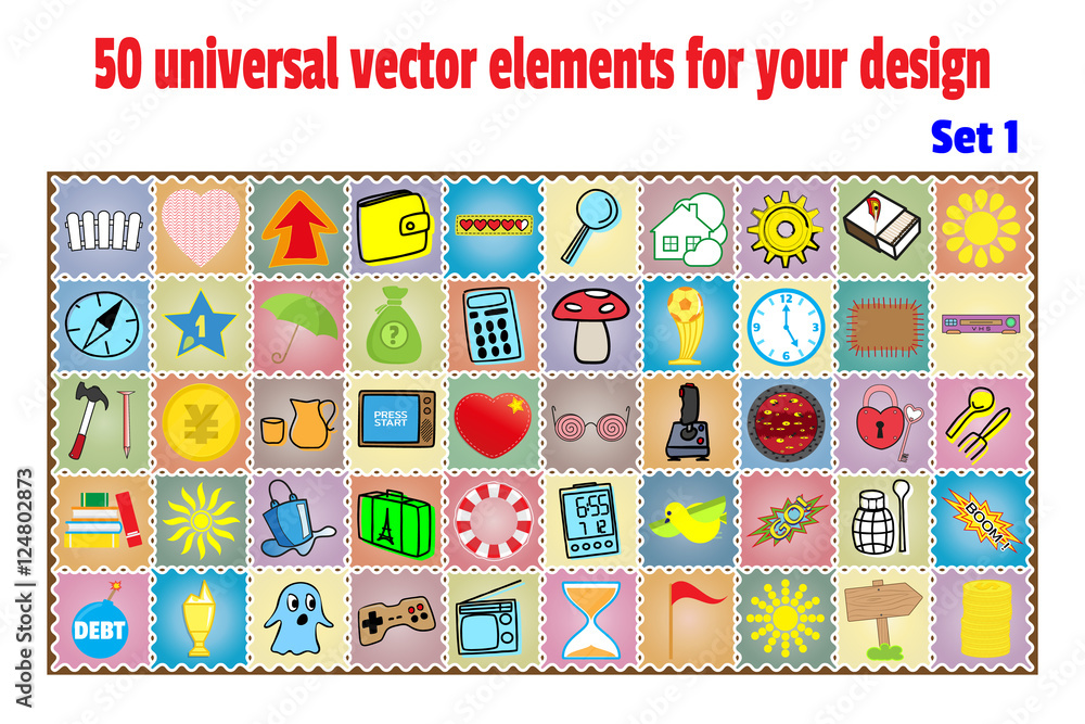 Set cartoon patches, stickers and badges. Objects in flat style. Collection universal elements for design and decoration