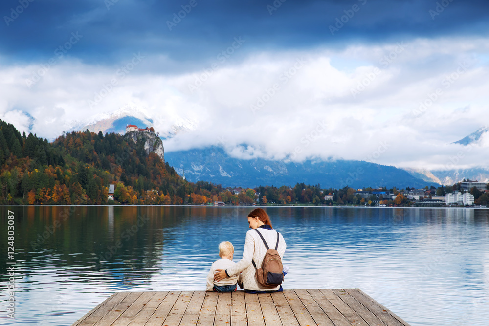 Family on the Lake Bled, Slovenia, Europe Family on the Lake Bled, Slovenia, Europe
