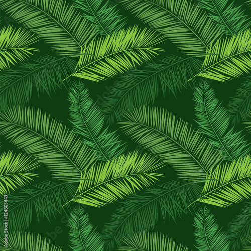 Green palm vector seamless pattern. Hawaiian shirt pattern with palm l