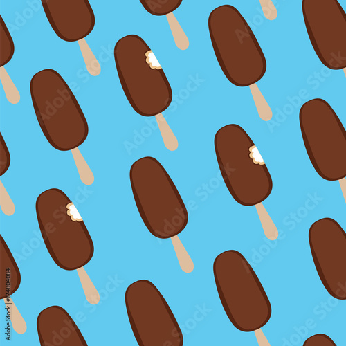 Ice cream popsicle dipped in chocolate pattern on blue background.