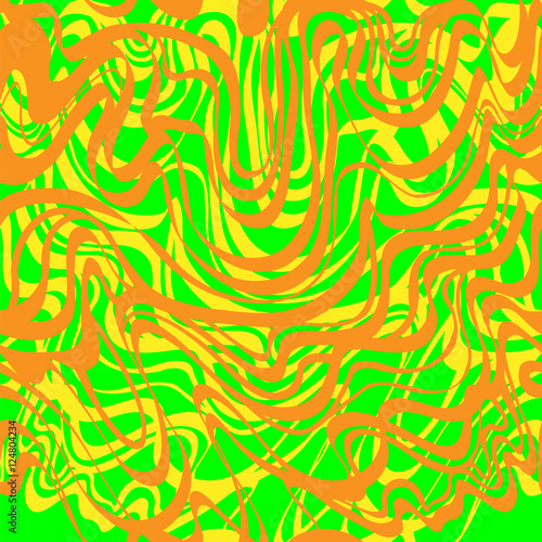 Abstract orange, green and yellow moire bubble gum vector pattern.