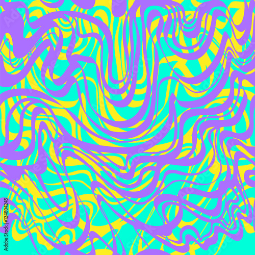 Abstract pink, blue, yellow and peaches moire bubble gum vector pattern. 