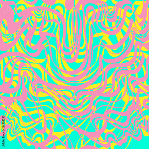Abstract pink, blue, yellow and lavender moire bubble gum vector pattern. Abstra