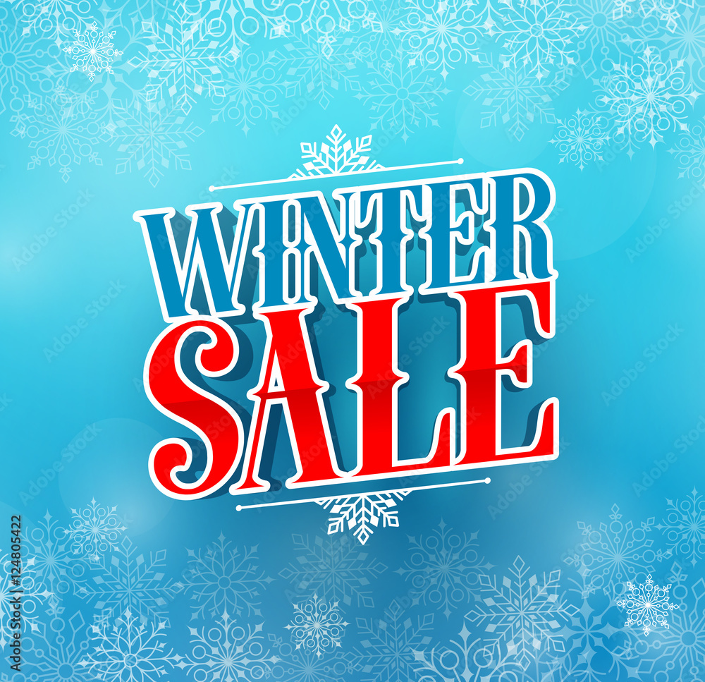 Winter sale title vector design for holiday promotion in blue color winter snow background. Vector illustration.
