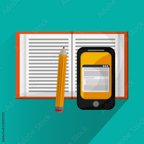 Smartphone book and pencil icon. Social media marketing and communication theme. Colorful design. Vector illustration