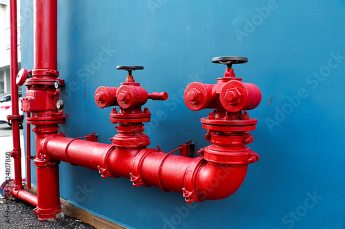 Obraz na plátně Industrial and building fire extinguishing system,  red water pi