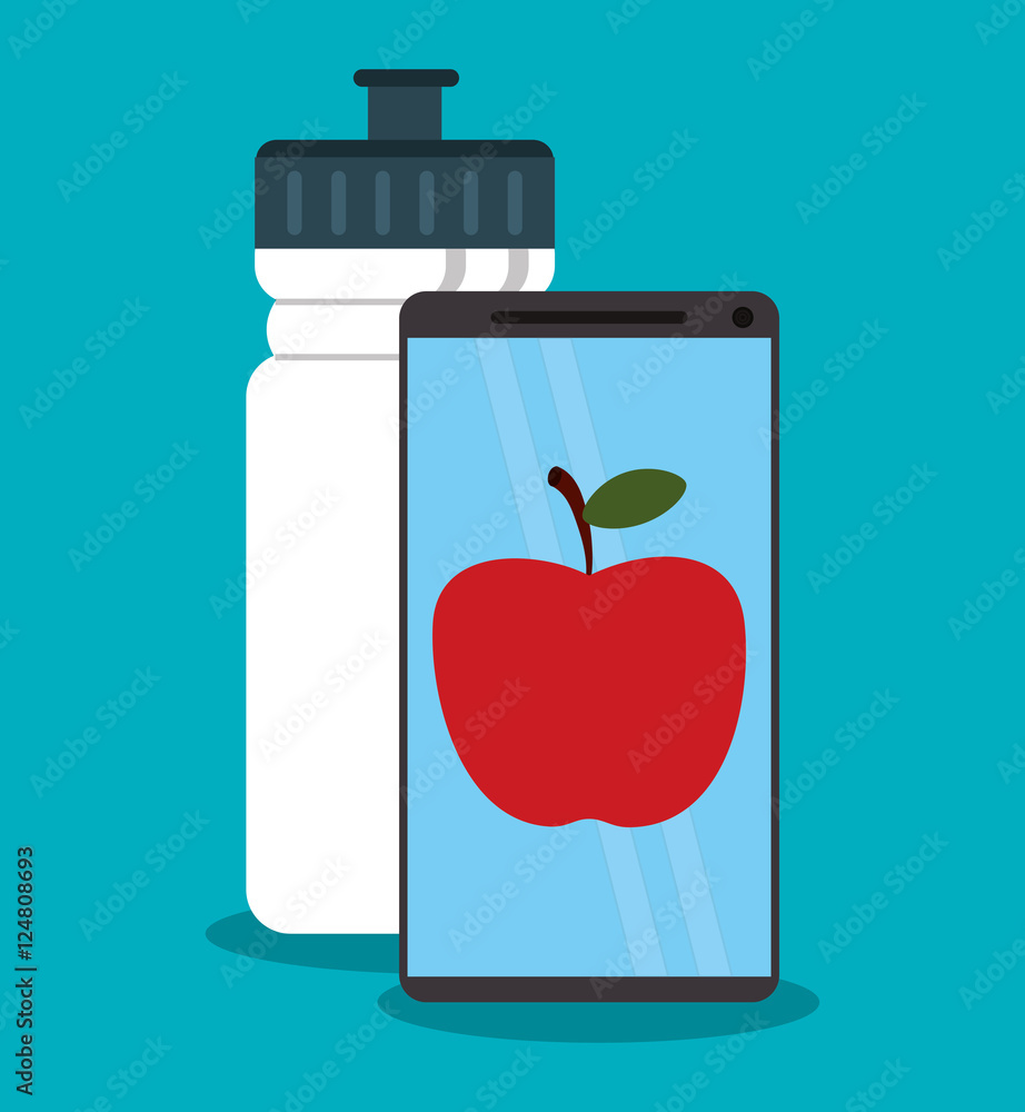 Smartphone and apple icon. Healthy lifestyle fitness and gym theme. Colorful design. Vector illustration Smartphone and apple icon. Healthy lifestyle fitness and gym theme. Colorful design. Vector illustration