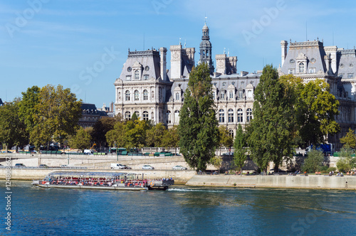 Old classic palace on bank of river Seine in Paris