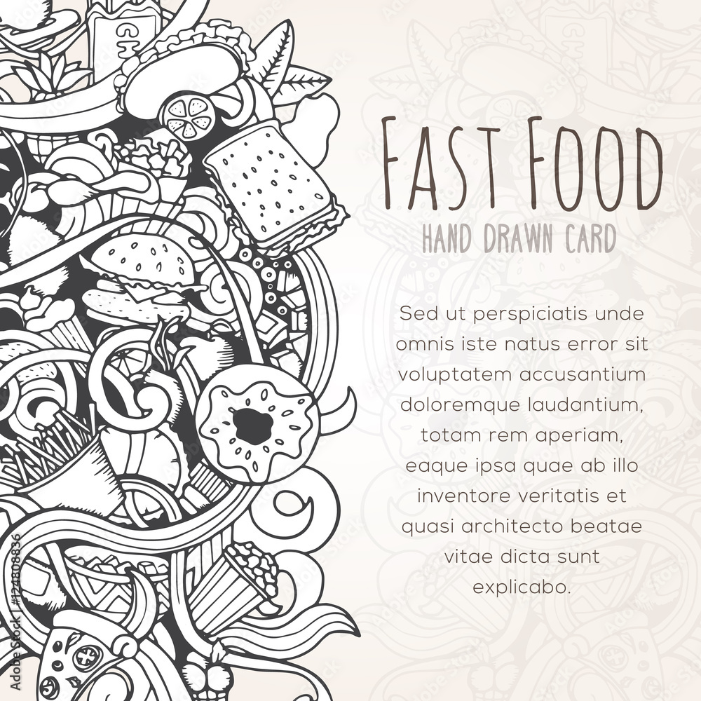 Hand drawn background of fast food elements