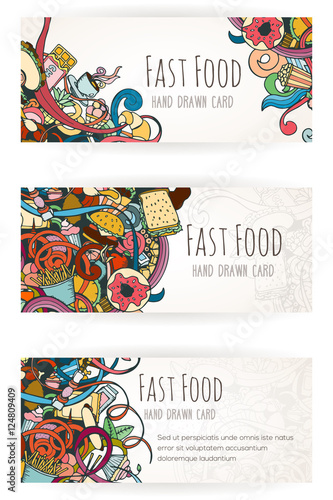 Hand drawn background of fast food elements