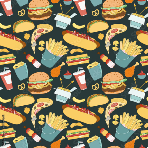 Hand-drawn vector seamless fast food pattern