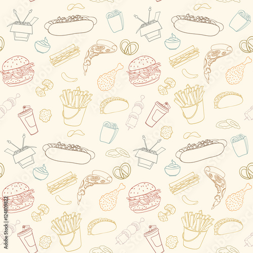 Hand-drawn vector seamless fast food pattern