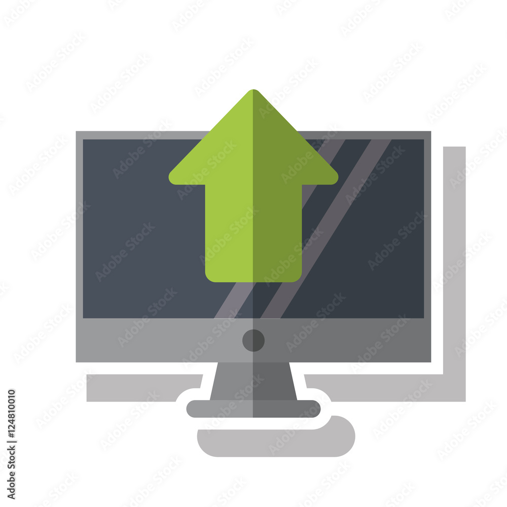 Upload arrow and computer icon. Digital web application and technology theme. Isolated design. Vector illustration Upload arrow and computer icon. Digital web application and technology theme. Isolated design. Vector illustration