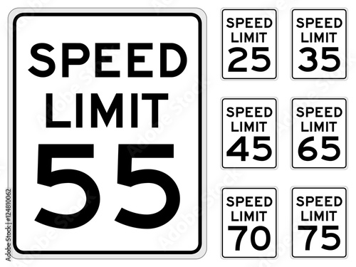 Vector illustration of a United States speed limit road sign, in a variety of speeds. photo