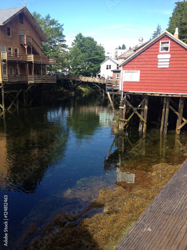 Scene of historical Creek Street, Ketchikan Alaska.