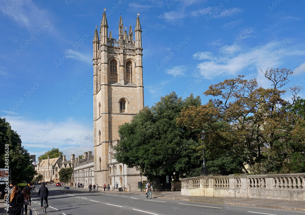 Oxford High Street, Magdalen College tower and bridge