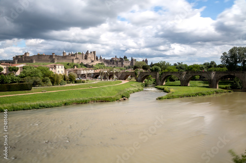 The ancient fortified city of Carcassonne, France on a spring day.