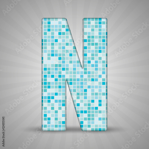Alphabet. Blue tile figure, letter and sing.
