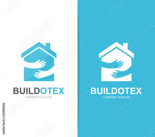 Vector house and hands logo combination. Real estate and embrace symbol or icon. Unique apartment and rent agency logotype design template.