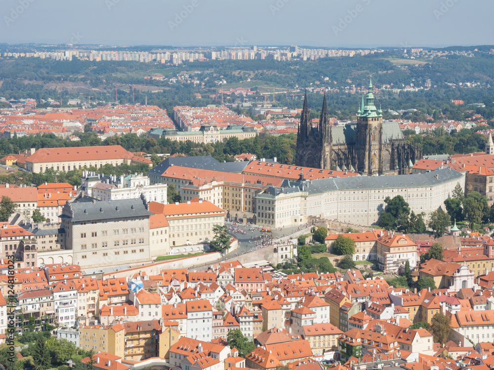 Prague is the capital of the Czech Republic. Political and cultural center of Bohemia. Historic center included in the Unesco World Heritage. Landscape from Petrin Tower to the castle.