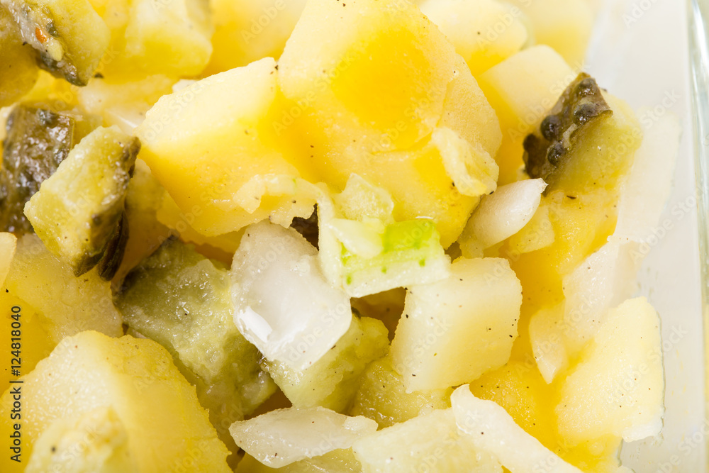 Potato salad with cucumber and onions. Potato salad with cucumber and onions.