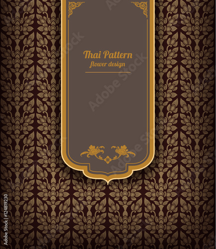 Thai art pattern on brown background, flower style, thai pattern banner.vector illustration