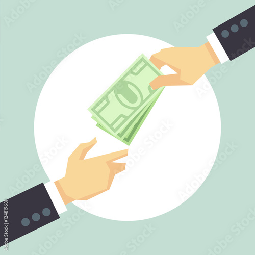 Hand giving money. Donation, charity, payment vector concept