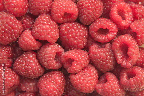 Background of ripe red raspberries  close up