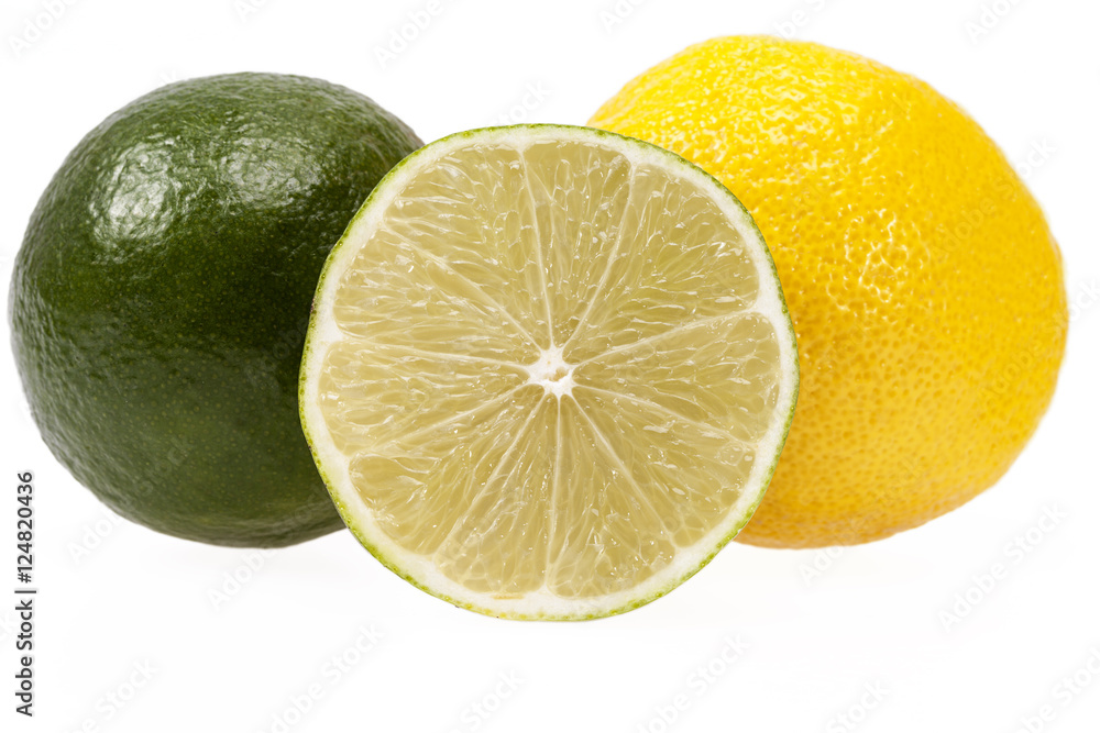fresh fruits of lime and lemon isolated on white background fresh fruits of lime and lemon isolated on white background