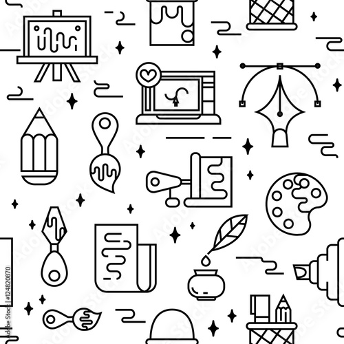 Art tools and materials seamless pattern