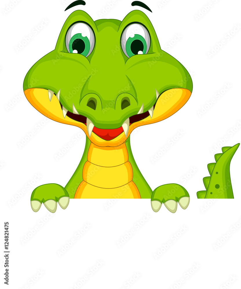 Obraz premium funny crocodile cartoon posing with blank sign
