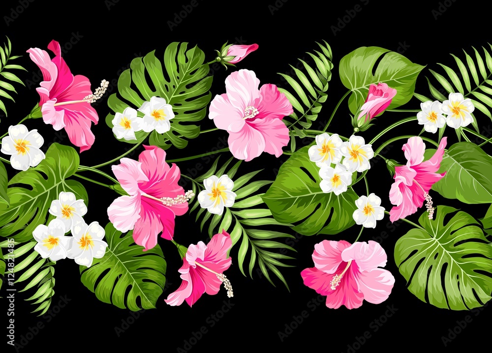 Floral linear tile design. Design for print. Elegant card pattern. Vector illustration.
