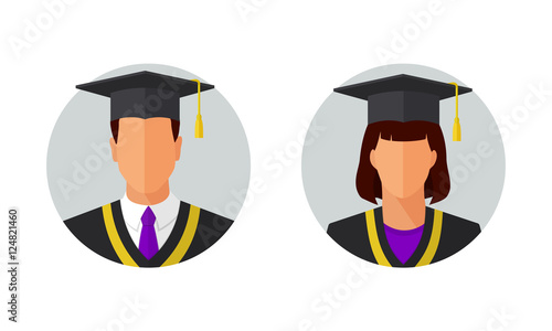 Man and woman education student icons. College or university graduation students. Flat style design vector illustration.