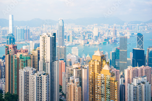 Skyscraper view from the Peak Tower  landmark of Hong Kong
