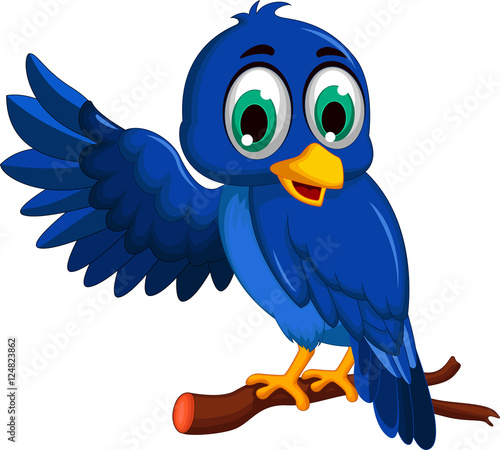 cute blue bird cartoon presenting