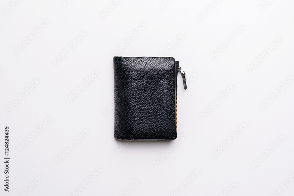 Naklejka premium Black natural leather wallet