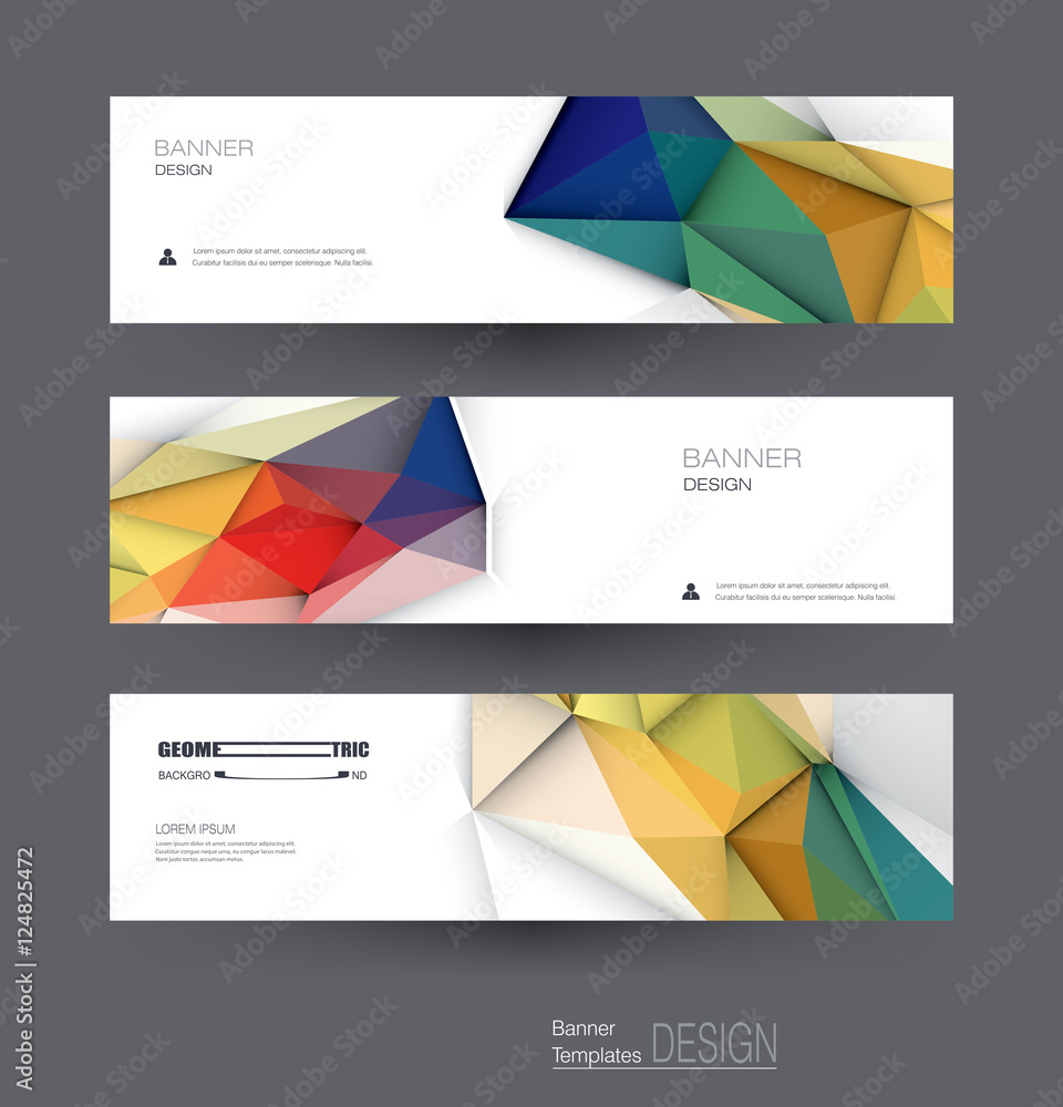 Fototapeta premium Vector abstract banners set with polygonal, Geometric, Triangle pattern shape. Abstract polygonal ( low poly ) with blank space. Polygon vector background for web banner template or brochure